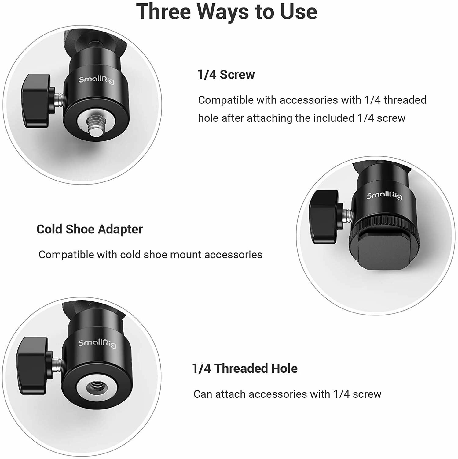SmallRig Tripod Ball Head Stand with Flash Shoe 1/4" Hot Shoe Mount Adapter 761