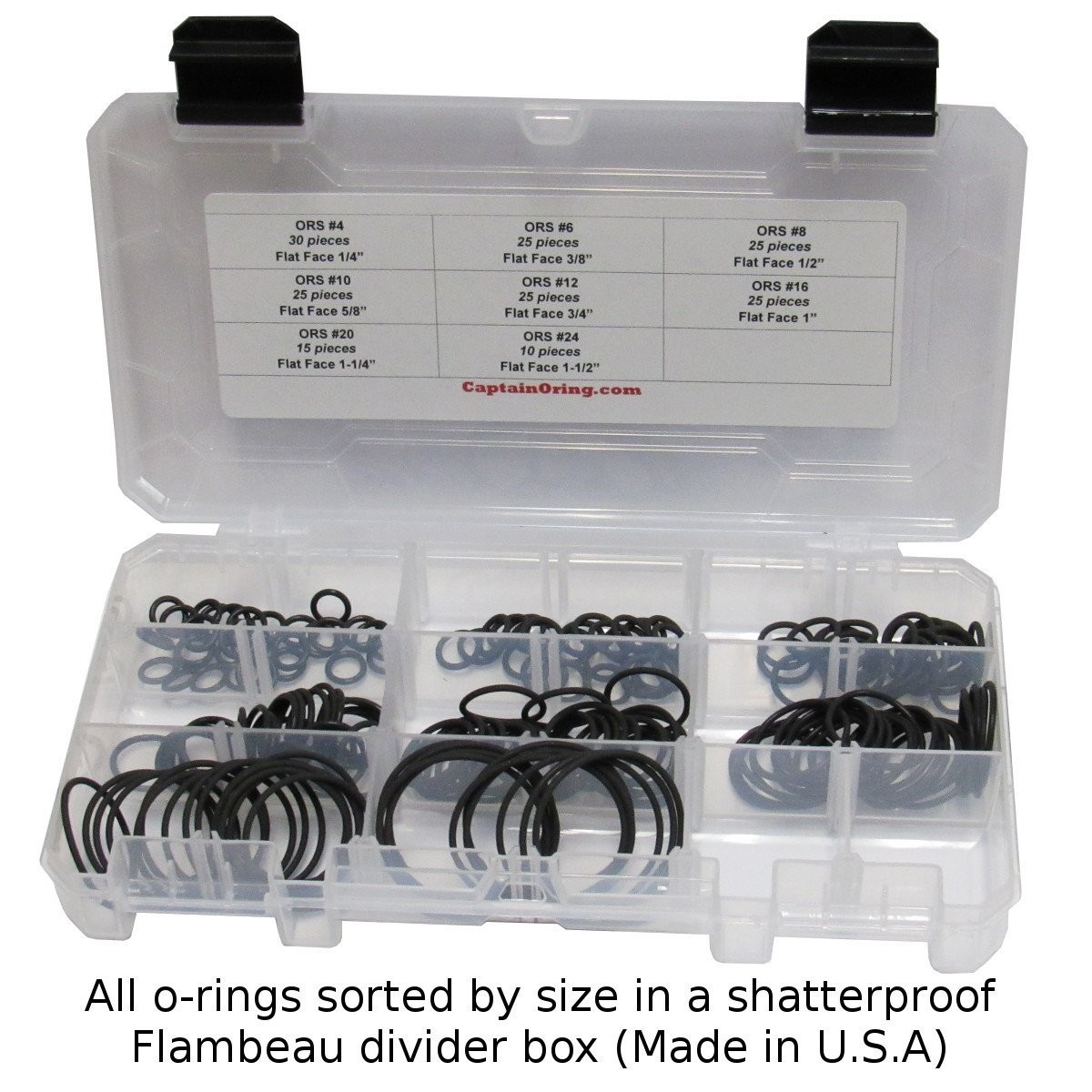 Captain O-Ring ORS/ORFS Flat Face Hydraulic Oring Seal Kit (180pc, Buna 90)