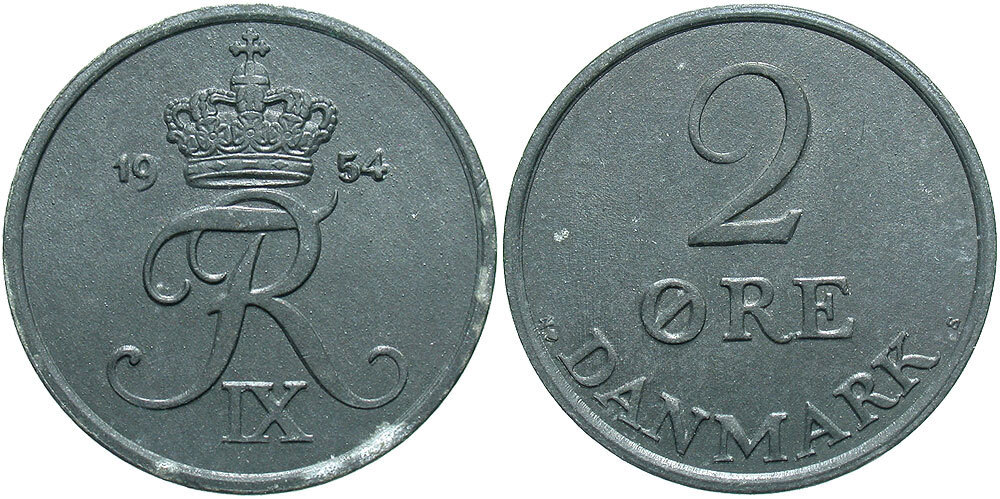 DENMARK 1954 2 Ore #WC71037