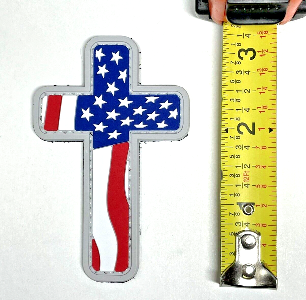 Cross PVC Patch - Tactical Morale Patch - USA Flag Patch -Religious - Hook Back