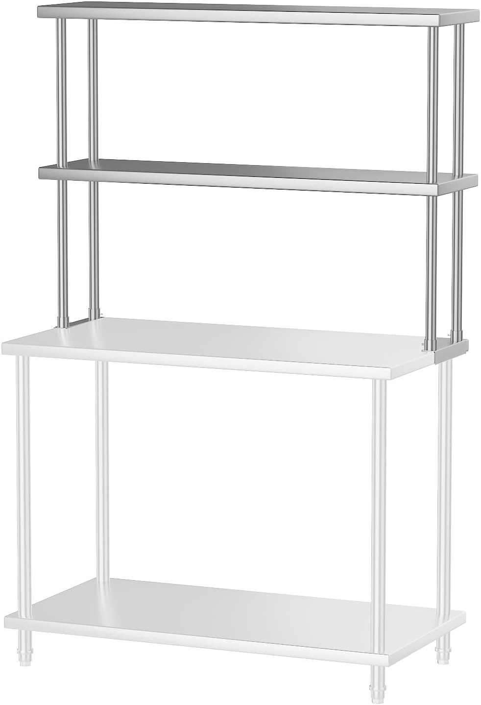 12"x48" Stainless Steel Overshelf for Prep & Work Table, 2-Tier Adjustable Shelf