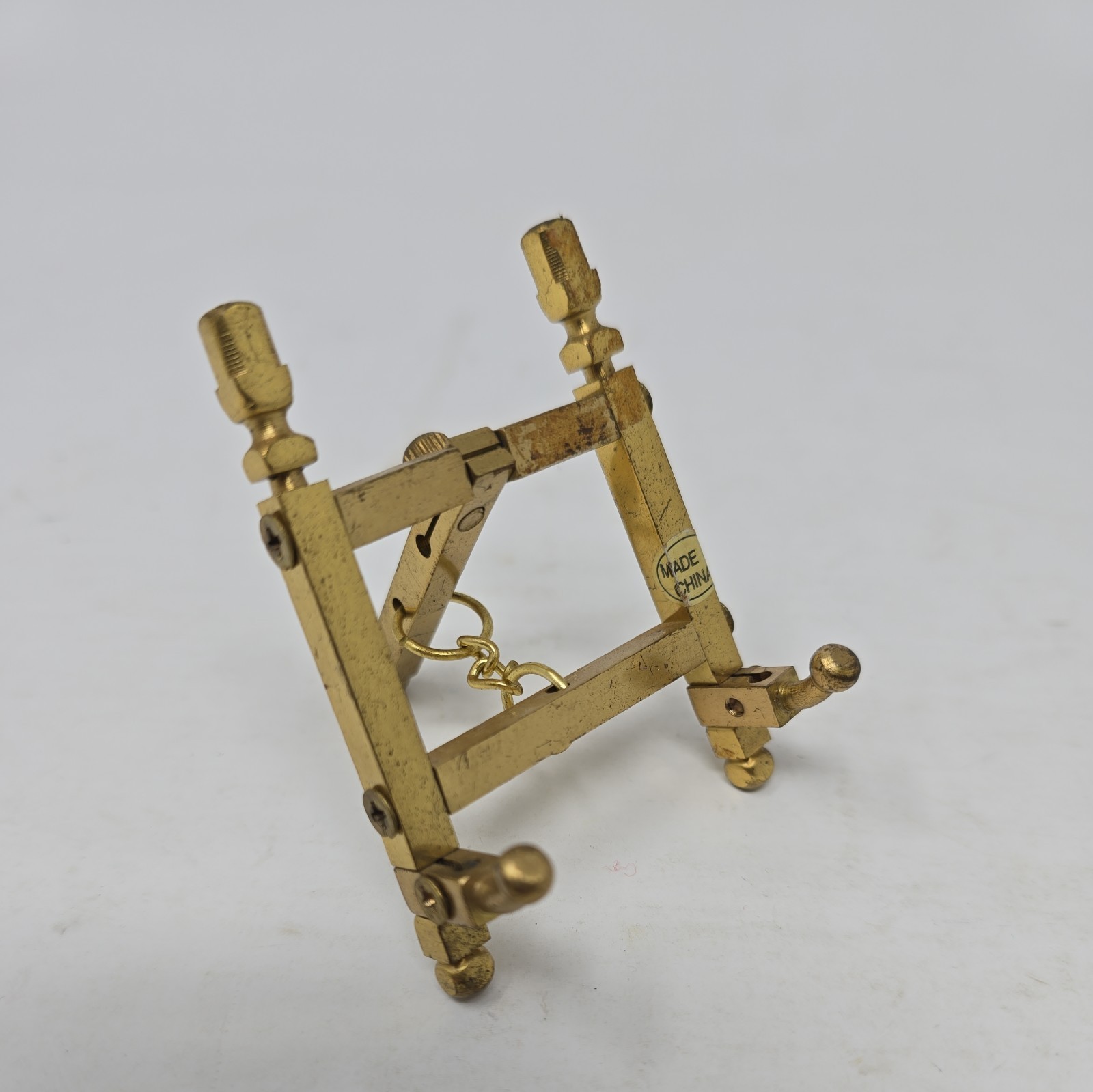 Vintage Solid Brass Gold Tabletop Display Easel Stand Folding 2.75" x 2.5"