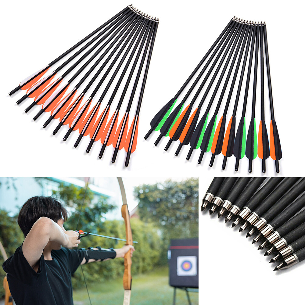 12PCS 20" Archery Hunting Carbon Crossbow Bolts Half Moon Nock OD 8.8mm Arrows