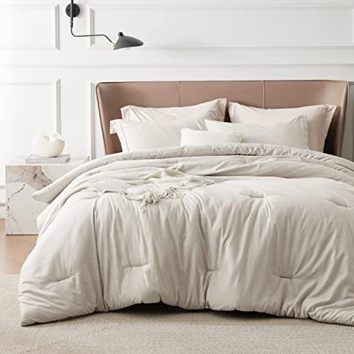 Comforter Set - Beige Size Comforter, Soft Bedding for All Queen 06 - Beige