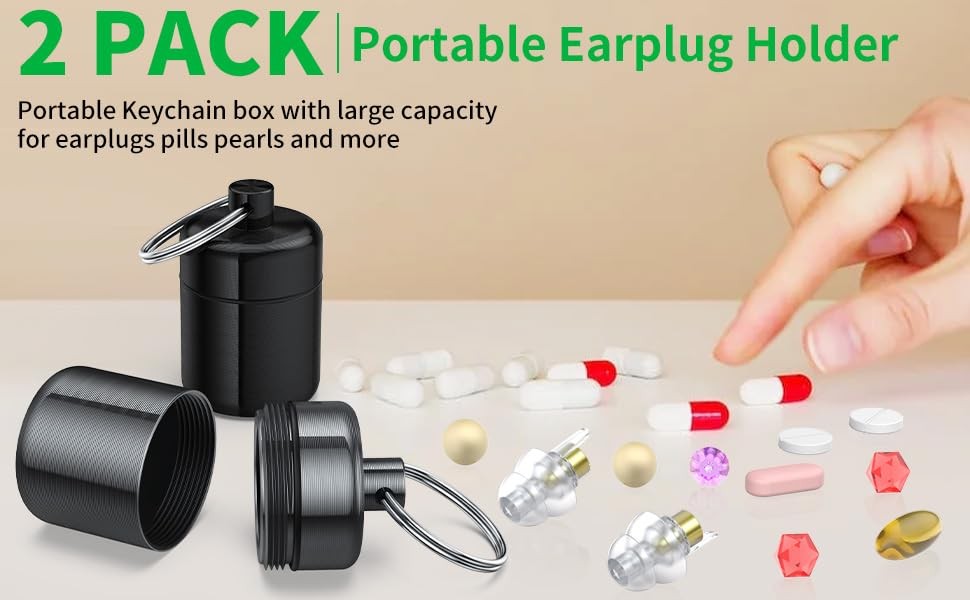 Urekt Ear Plug Carrying Case Keychain(2 Pack), 2 Pair (Pack of 1), Black Grey