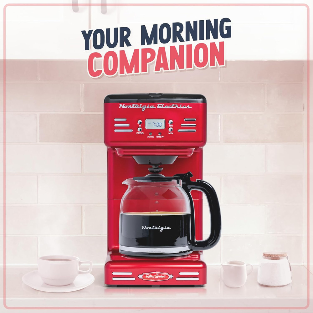Nostalgia Retro 12-Cup Programmable Coffee Maker with LED Display, Automatic Shu