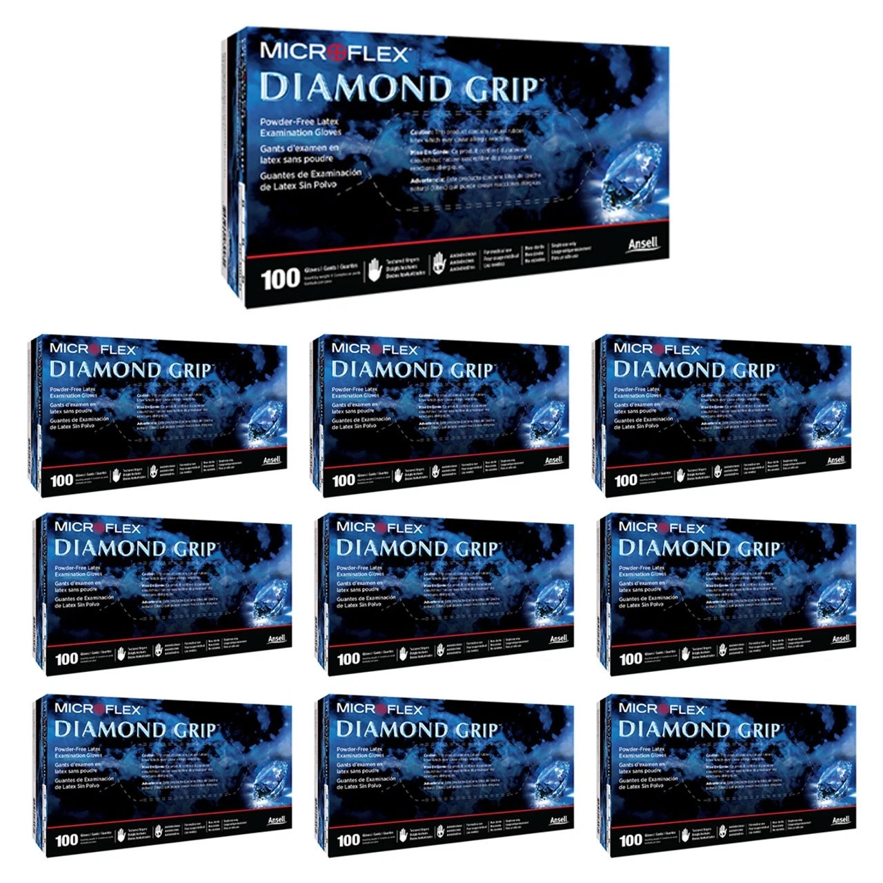 Microflex Diamond Grip Powder-Free Latex Gloves Size X-Large XL CASE 10 BOXES
