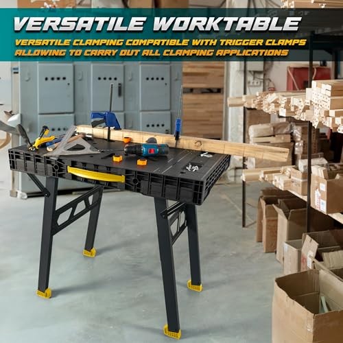 Foldable Work Bench,Easy Step Protable Work Table,34" W x 25" D x 31" no Yellow