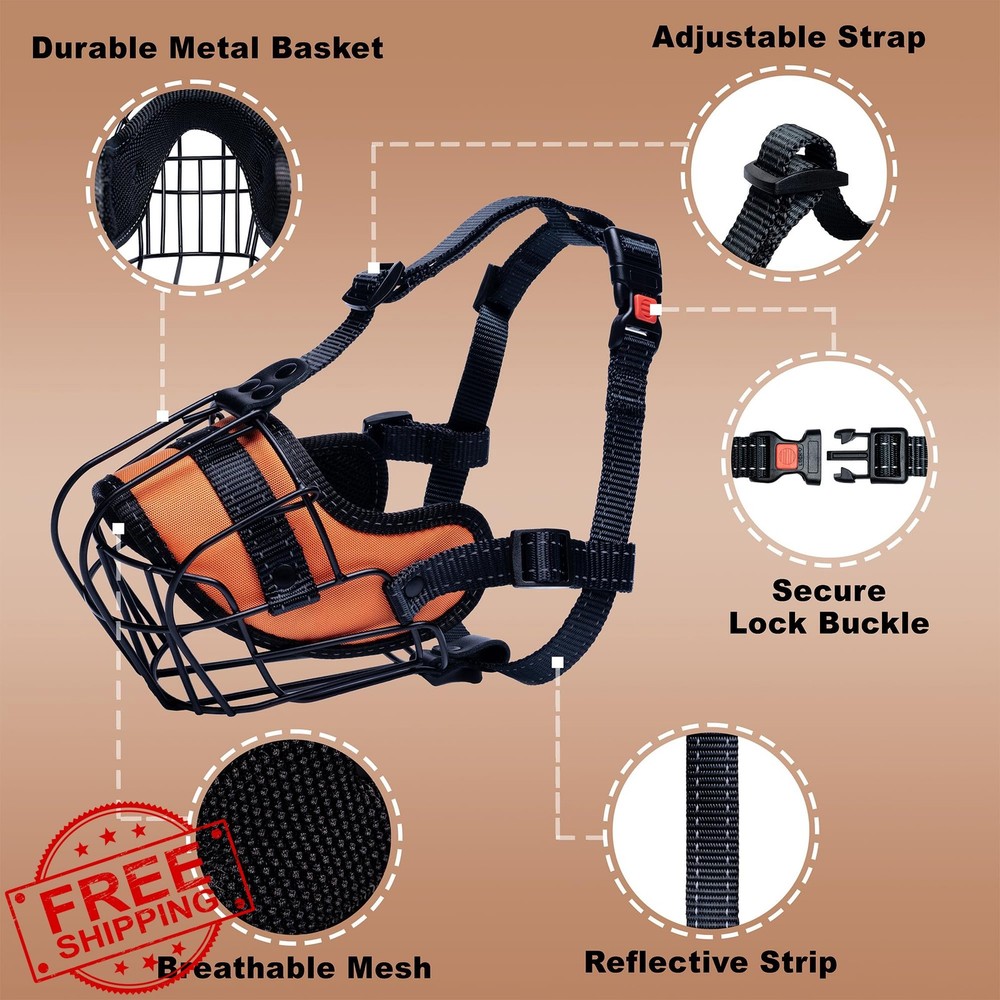 OOPSDOGGY Orange Large Dog Muzzle Wire Basket Adjustable