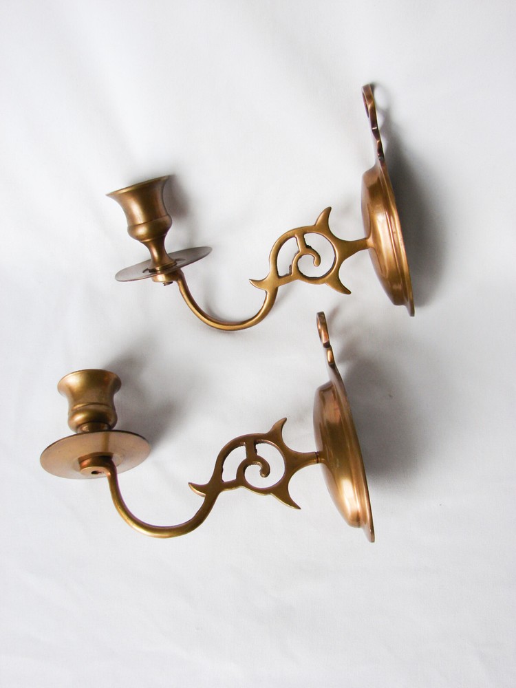 Brass Wall Mount Candle Holders (2)