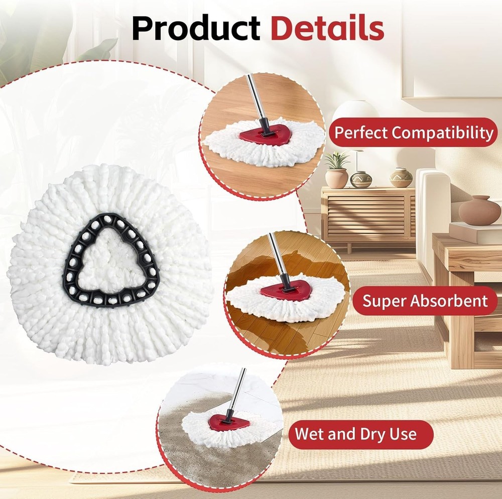Spin Mop Replace Head, Base, Handle Compatible with O Cedar EasyWring Microfi...