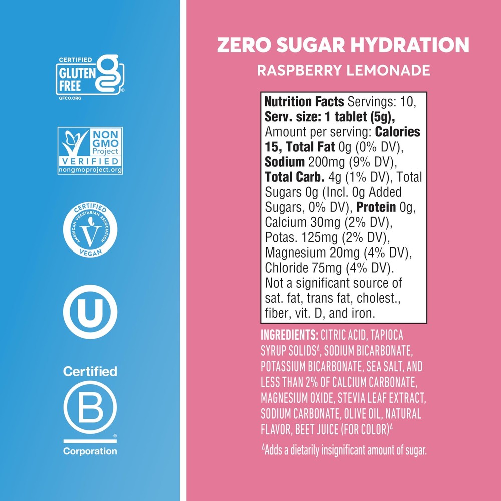Nuun Zero Sugar Electrolyte Tablets Raspberry Lemonade 10 Count Hydration Boost