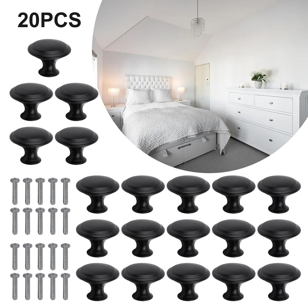 20 Pack Matte Black Kitchen Cabinet Knobs Round Drawer Pulls Stainless Steel