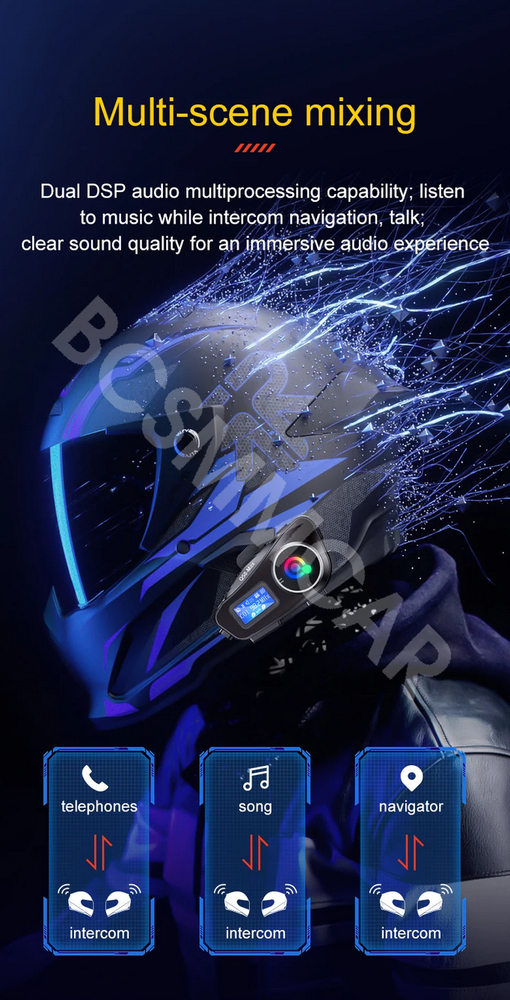 2pcs Motorcycle Intercom Helmet Bluetooth Headset Interphone With Flashlight