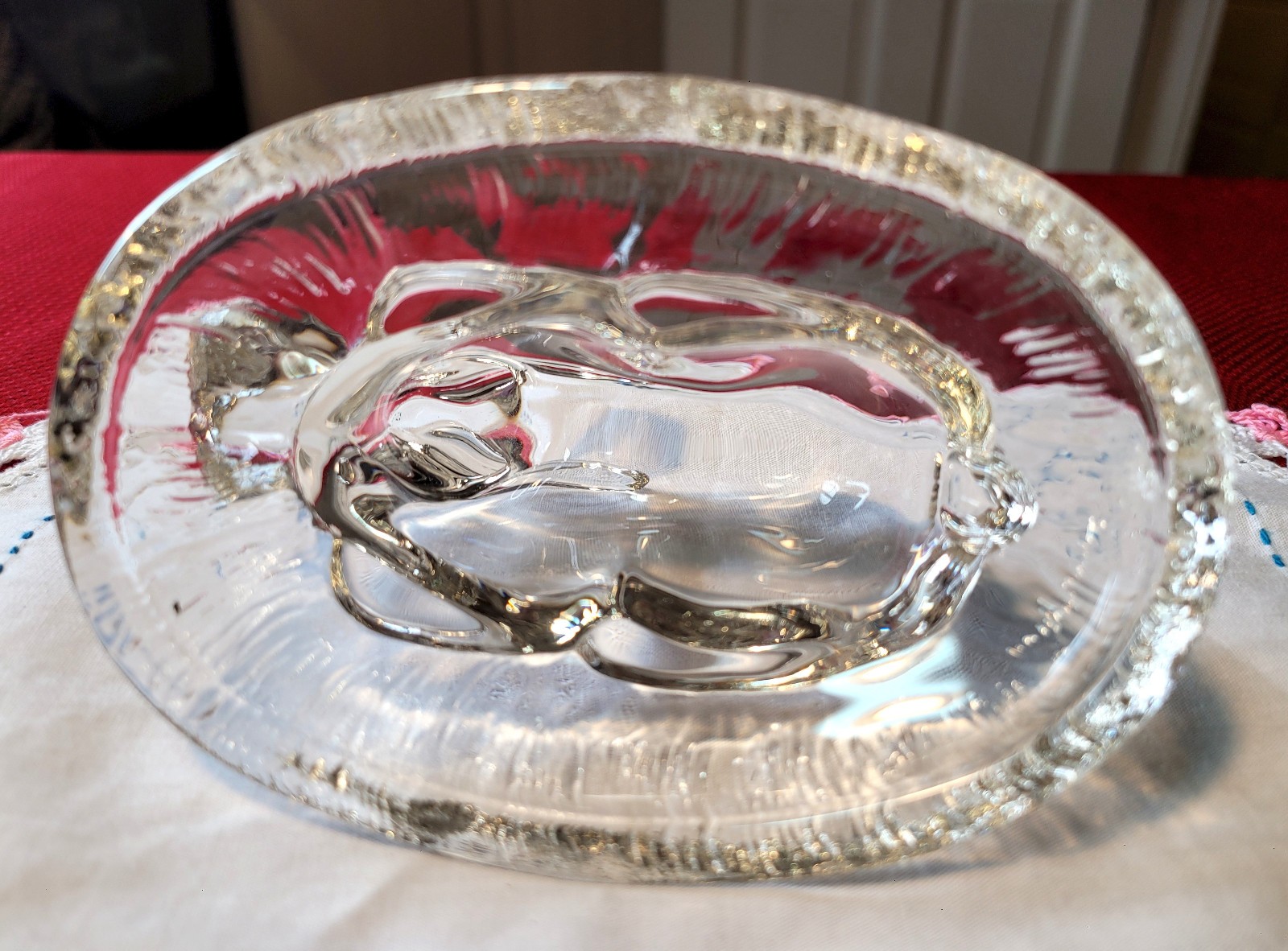 🐇 WILLIAMS-SONOMA Crystal Clear BUNNY RABBIT on BASKET NEST ~ Easter CANDY DISH