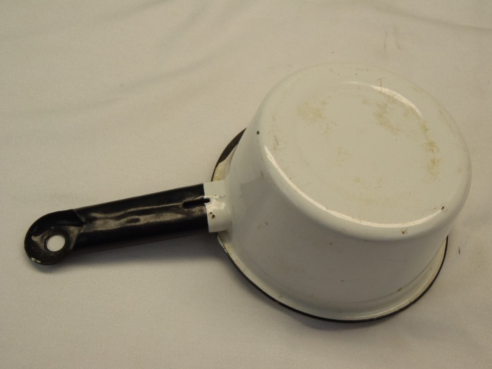 Vintage Black & White Enamelware Small Saucepan - USED