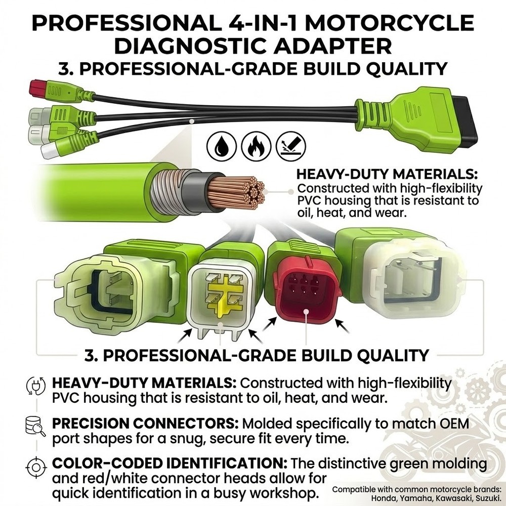 Universal 4in1 Moto OBD2 Diagnostic Cable - Compact Multi-Interface Adapter Tool