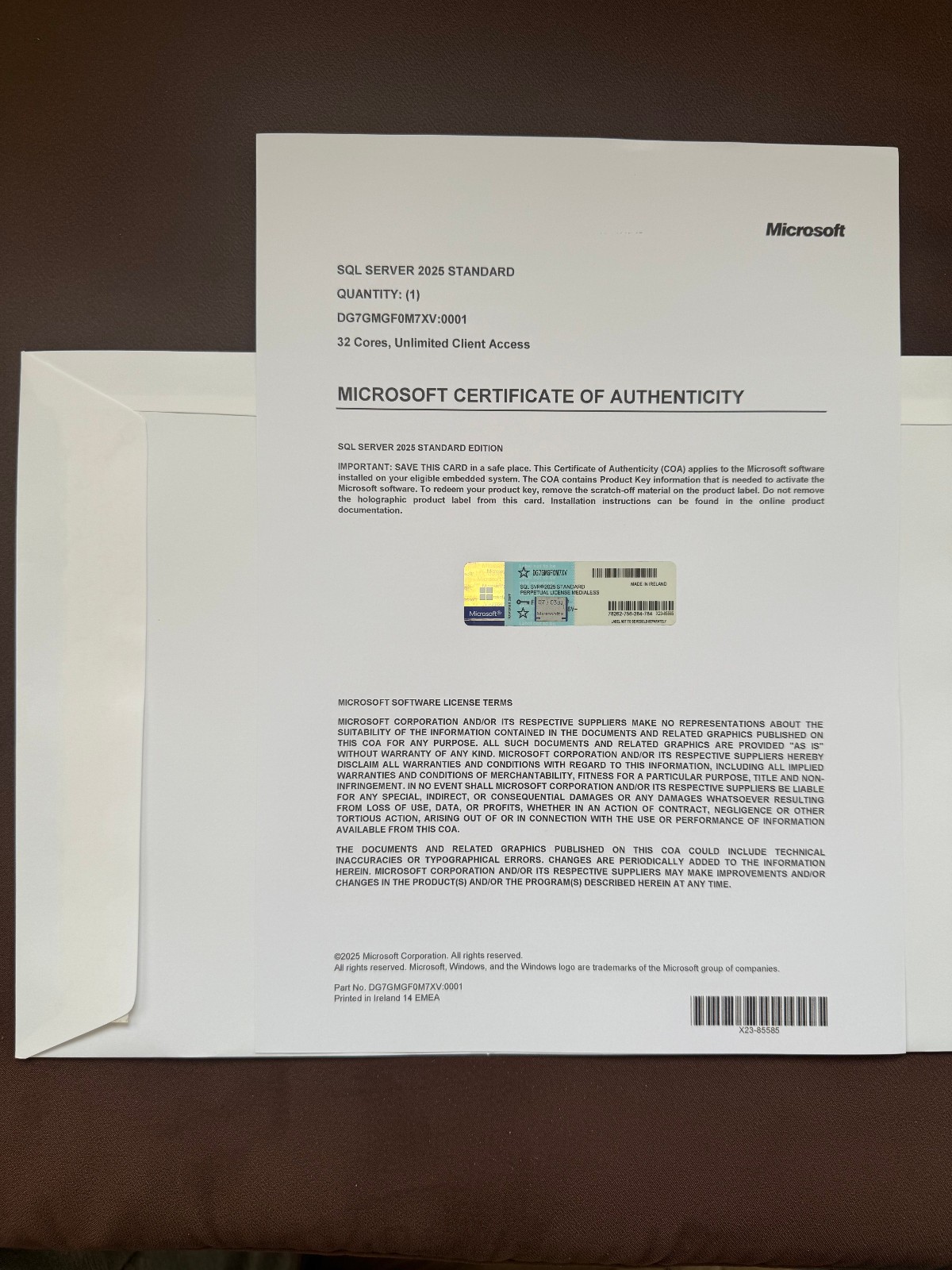 Microsoft SQL Server 2025 Standard 32 Core Unlimited User CALs CoA Authentic