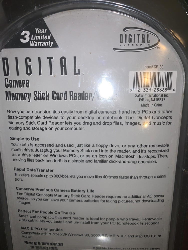 Digital Conepts CR30 Camera Memory Stick Card Reader / Writer USB