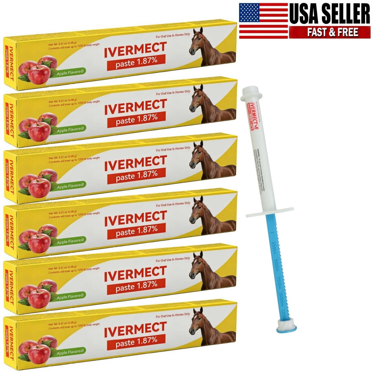 6 Pack New Paste Wormer Horse Dewormer Apple Flavor US Free Shipping