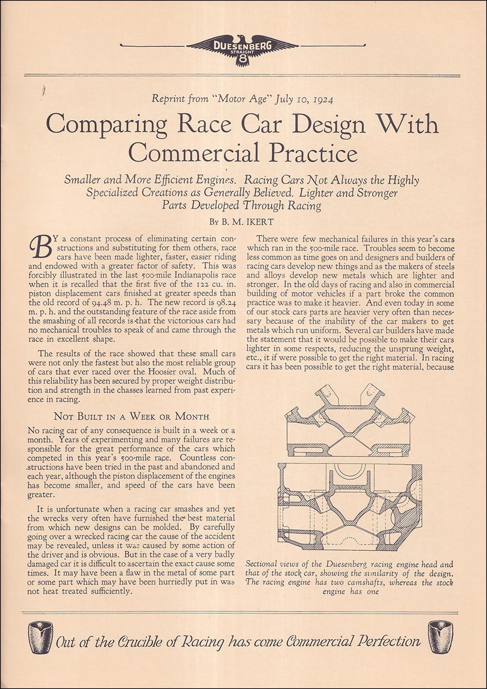 1924 Duesenberg Crucible Sales Brochure Reprint Model A Cars and Race Drivers