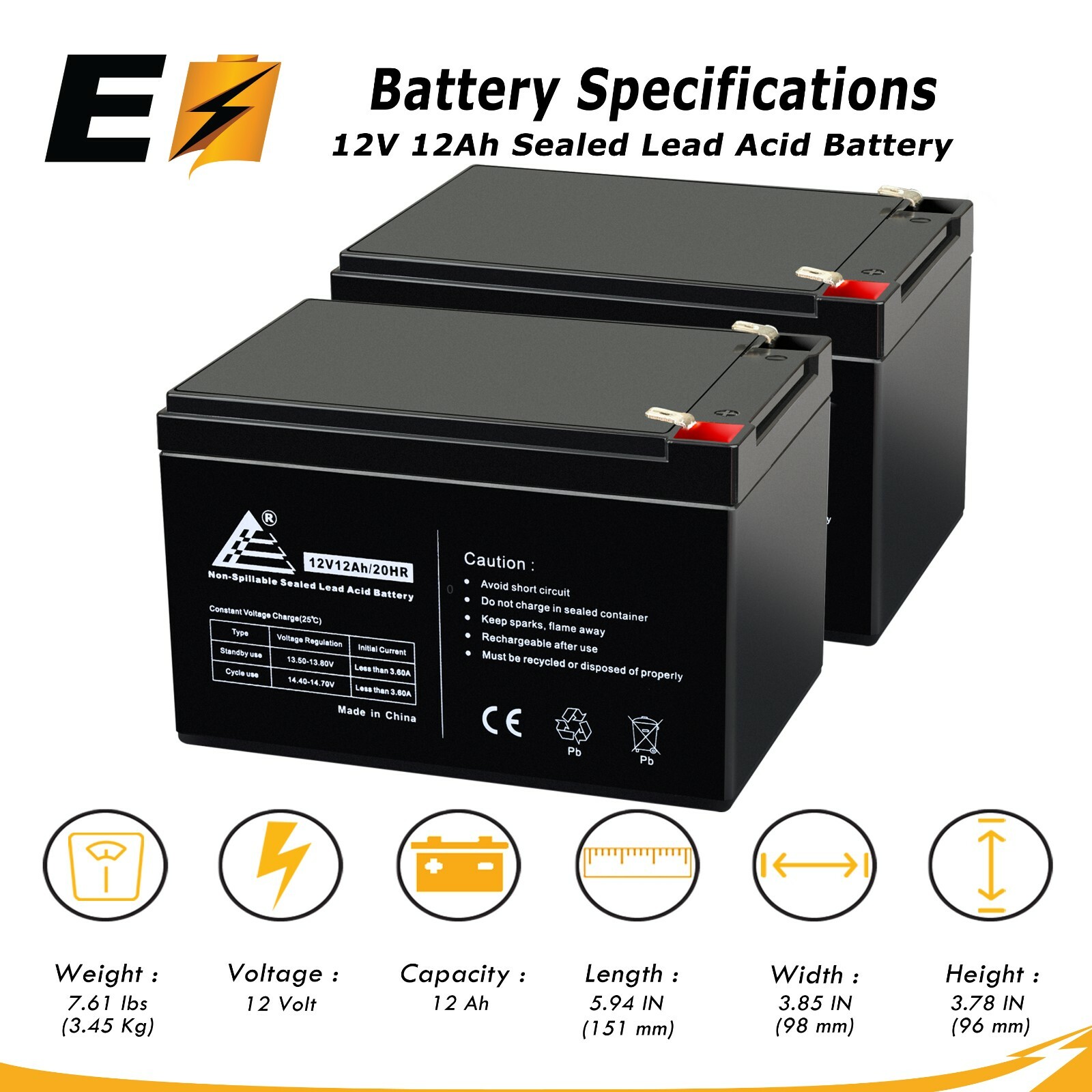 12 Volt 12Ah_2 Pack - Replaces UB12120F2 12V 12Ah F2 Wheelchair Scooter Battery