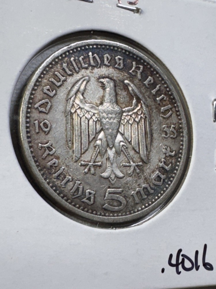 1935-A Germany 5 Marks Silver Coin Cleaned