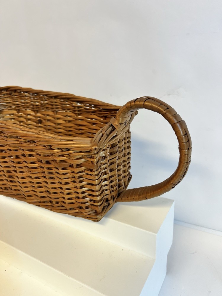 Wicker Basket with Handles Rectangular Farmhouse Bread Serving Storage