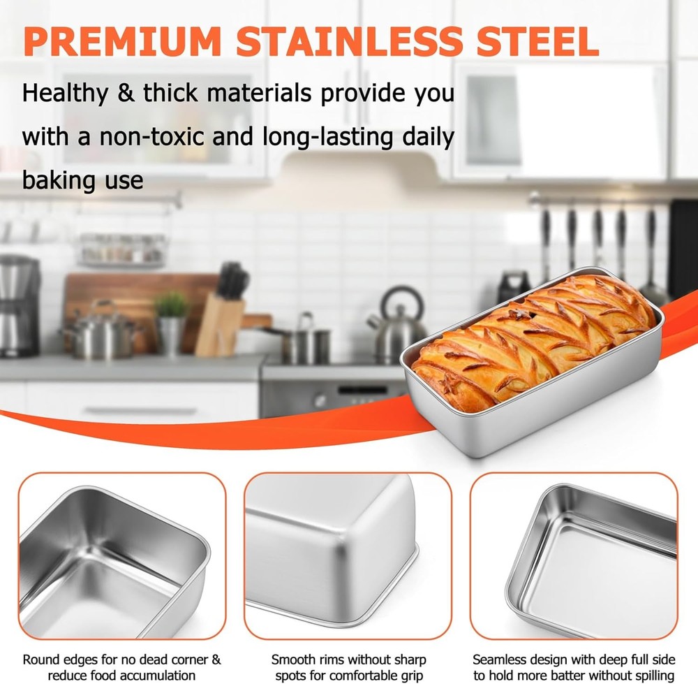 Stainless steel loaf bread baking pans
