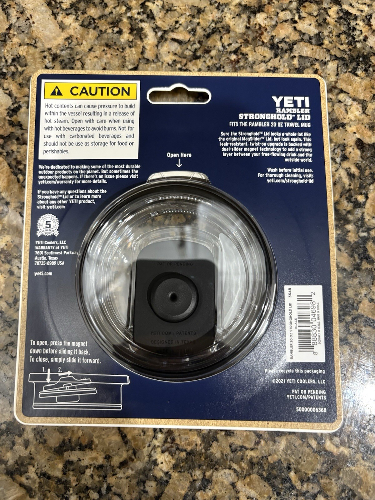 Yeti Rambler Stronghold Black/Clear Lid (Only Fits Rambler 20 oz Travel Mug) NEW