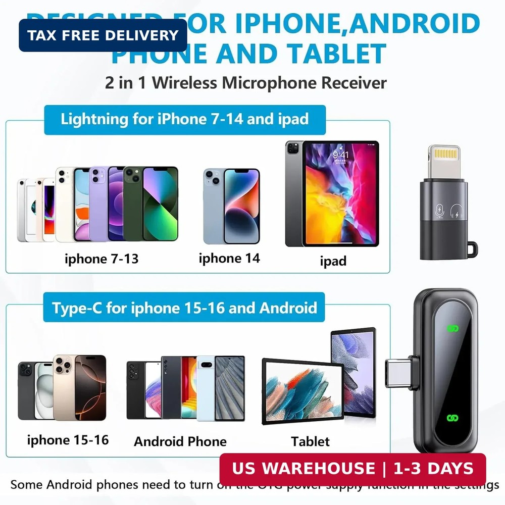 Mini Microphone for iPhone 15 16/iOS/Android Devices, LED Display Wireless Micro