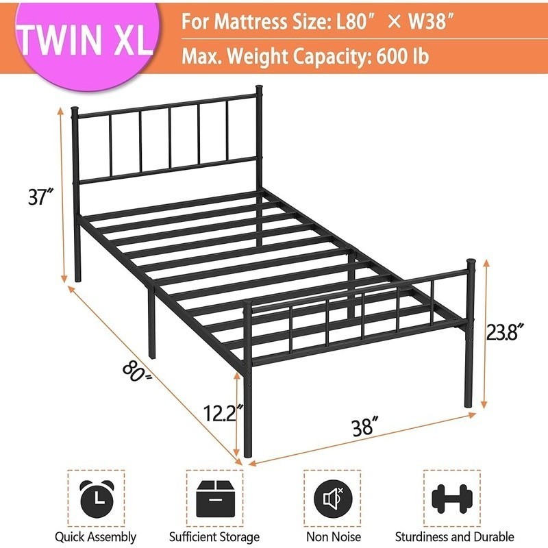 Durable Twin XL Bed Frame No Box Spring Needed Easy Assembly Strong Support New