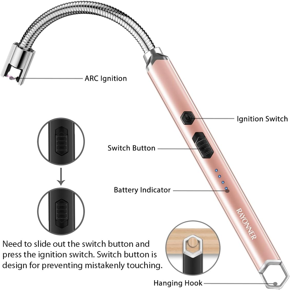 RAYONNER Lighter Electric Candle Lighter Rechargeable USB Lighter Long Flexible