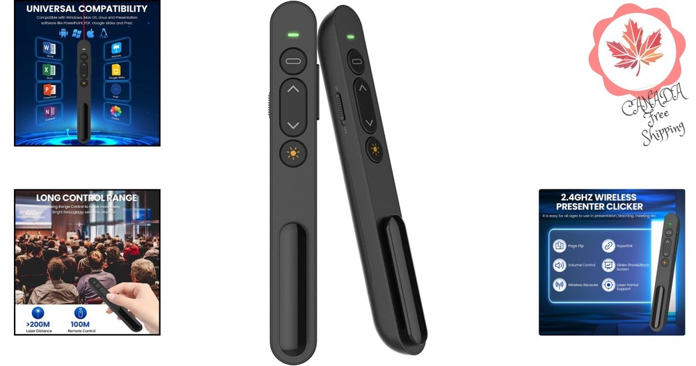 Wireless Presenter - 2.4GHz Control, 100m Range, for Mac, Laptop, Google Slides