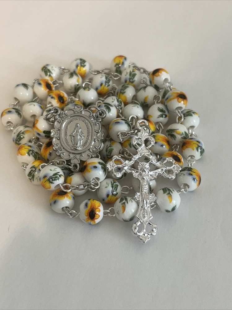 Sunflower Porcelain Prayer Catholic Rosary Beads