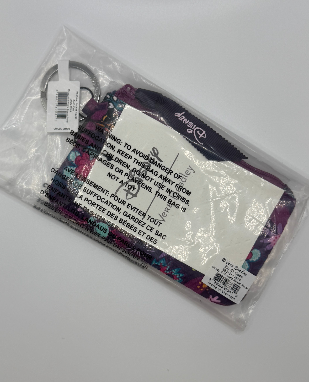 Vera Bradley Disney MICKEY MINNIE Mouse SWEET FLORAL Zip ID Card Case Key Ring