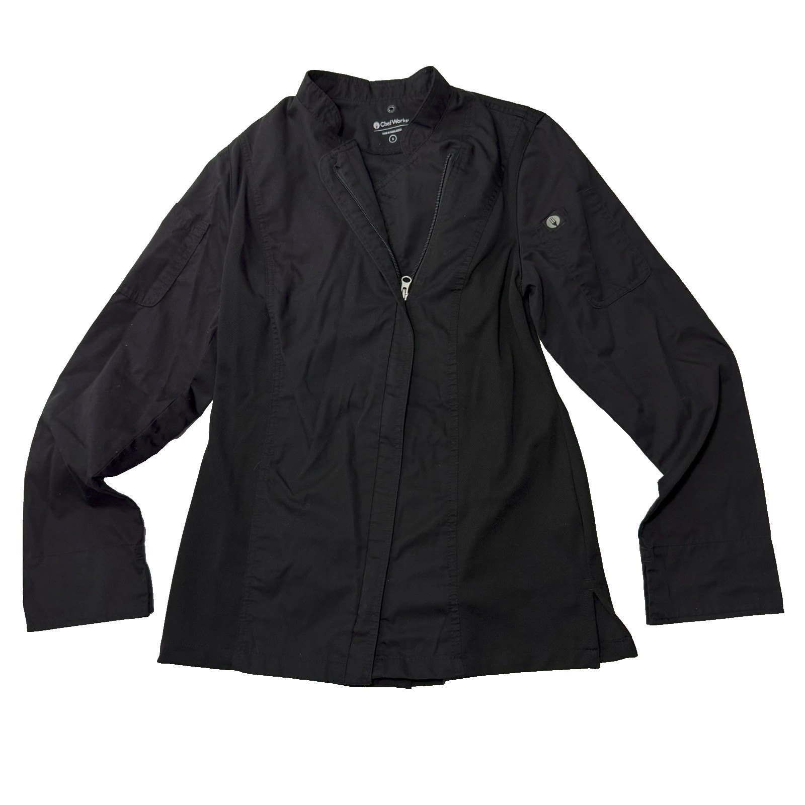 Chef Works Men's Full Zip Chef's Light Jacket Black Small S Vented Cook Workwear