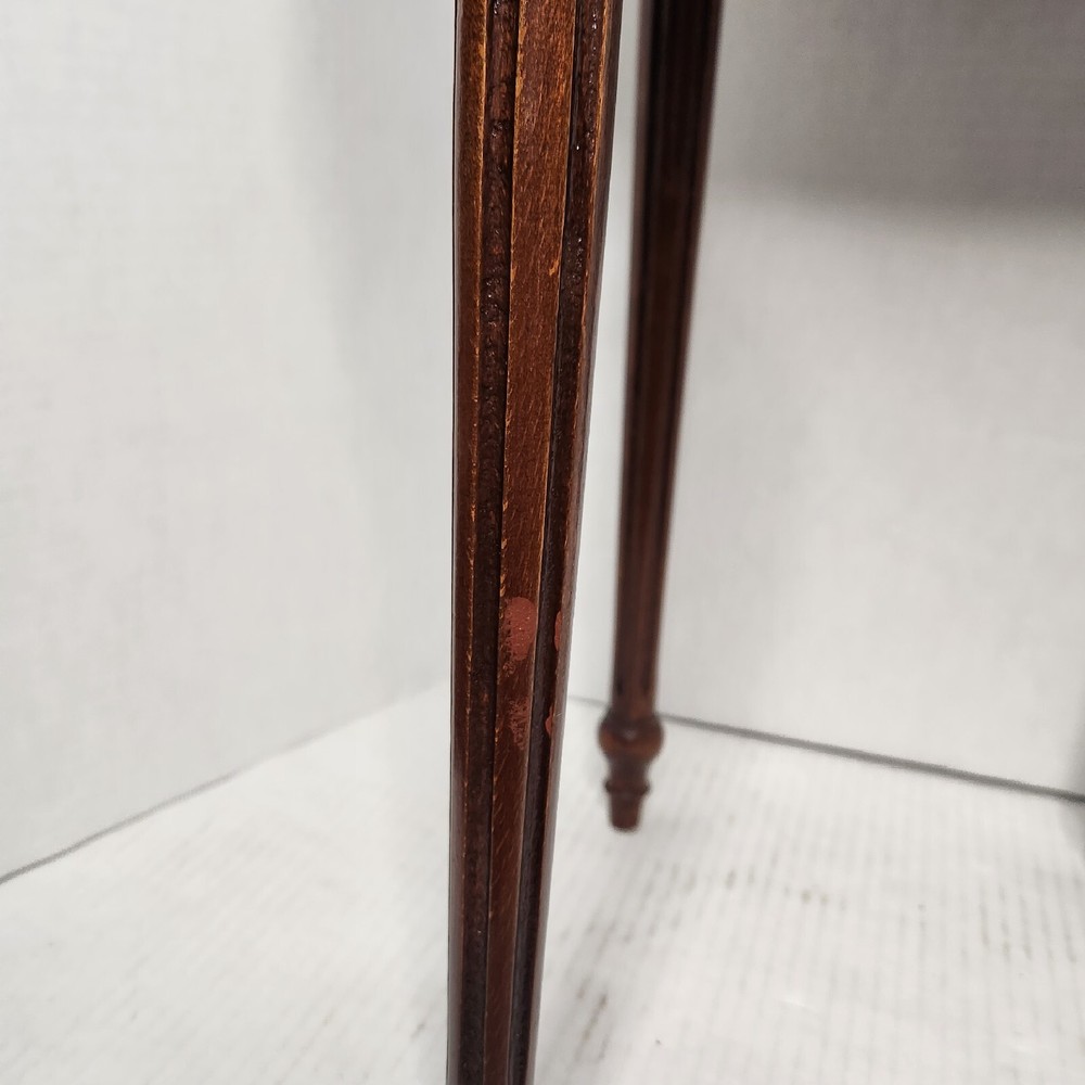 French Side Table W/ Handpainted Ebonized Top Metal Edging Ormolu Accent Antique