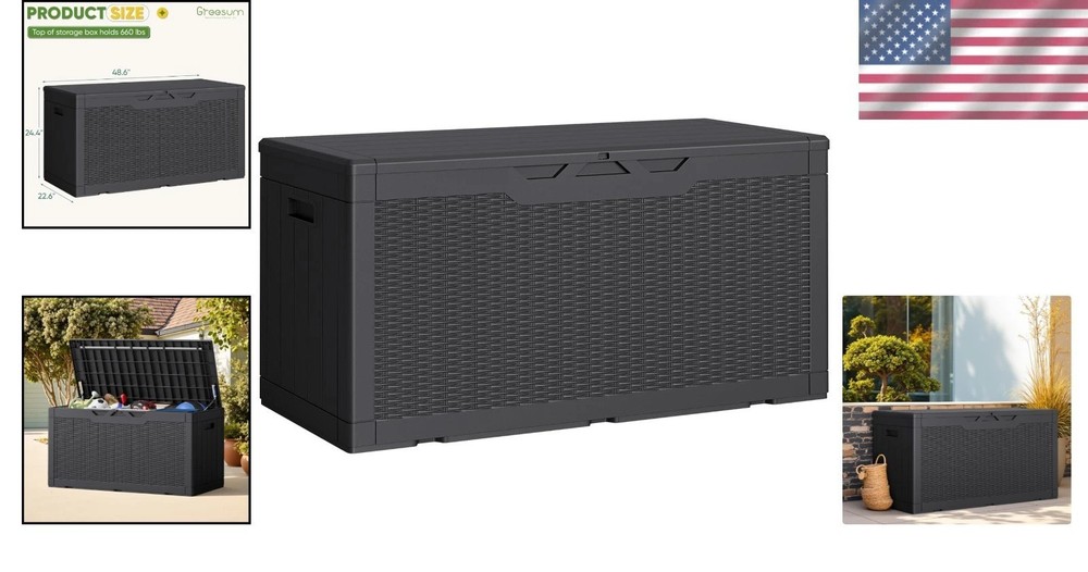 Versatile 100 Gallon Storage Bin - Waterproof & Lockable, Fits Garden Tools