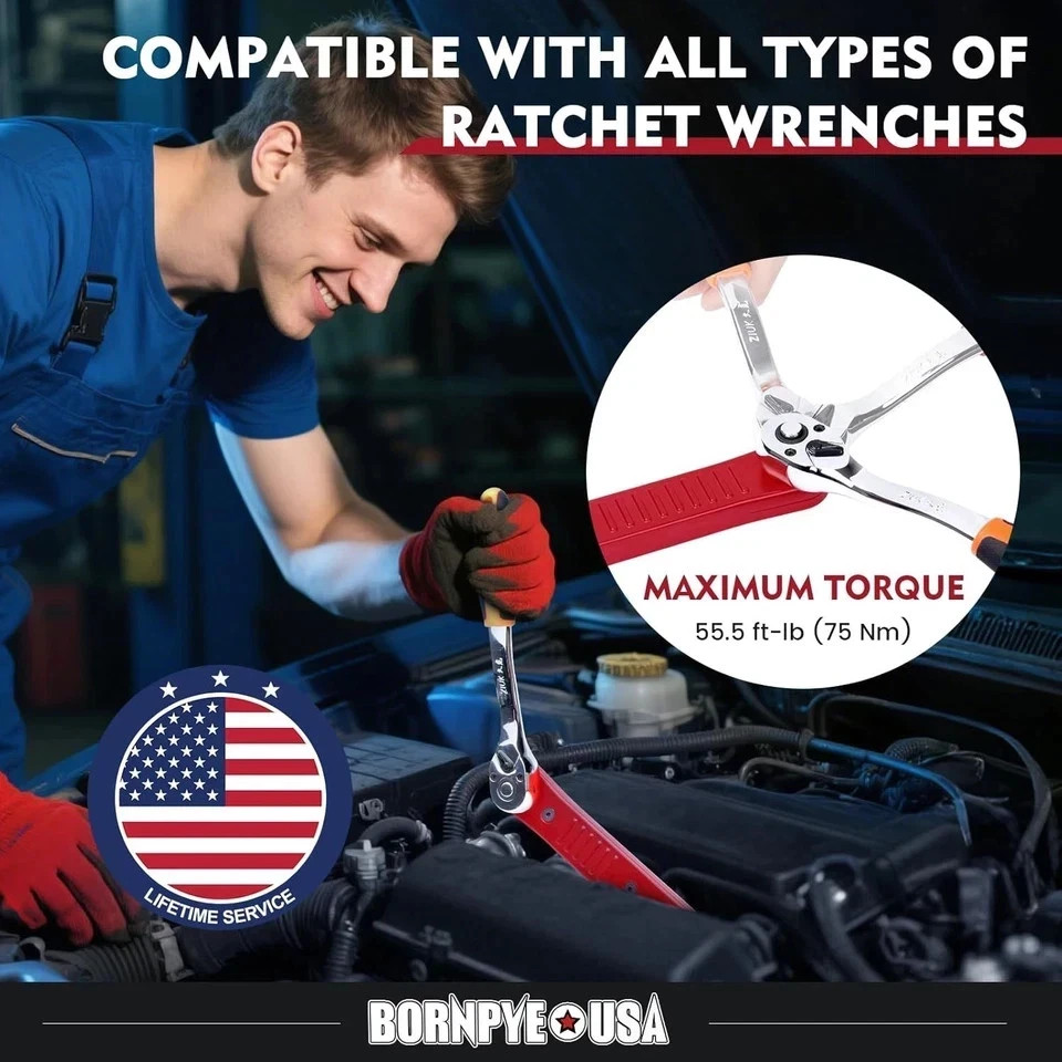 Offset Extension Wrench Set, Impact Ready Socket Wrench Extender Tool with Versa