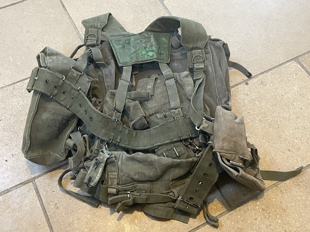 Post WW2 British Webbing 58 Pattern Set Belt, Pouches, Poncho Roll, Large Pack..