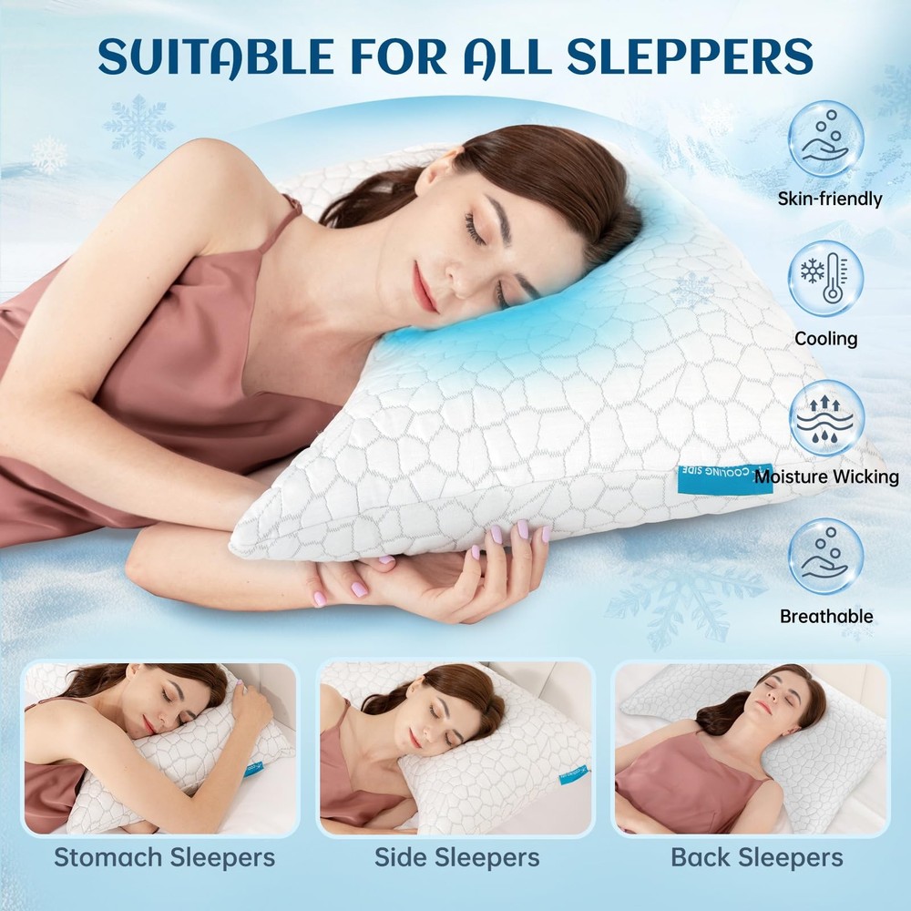 Side Sleeper Pillows for Adults 2 Pack, Cervical Pillow for Side Sleepers, Cooli