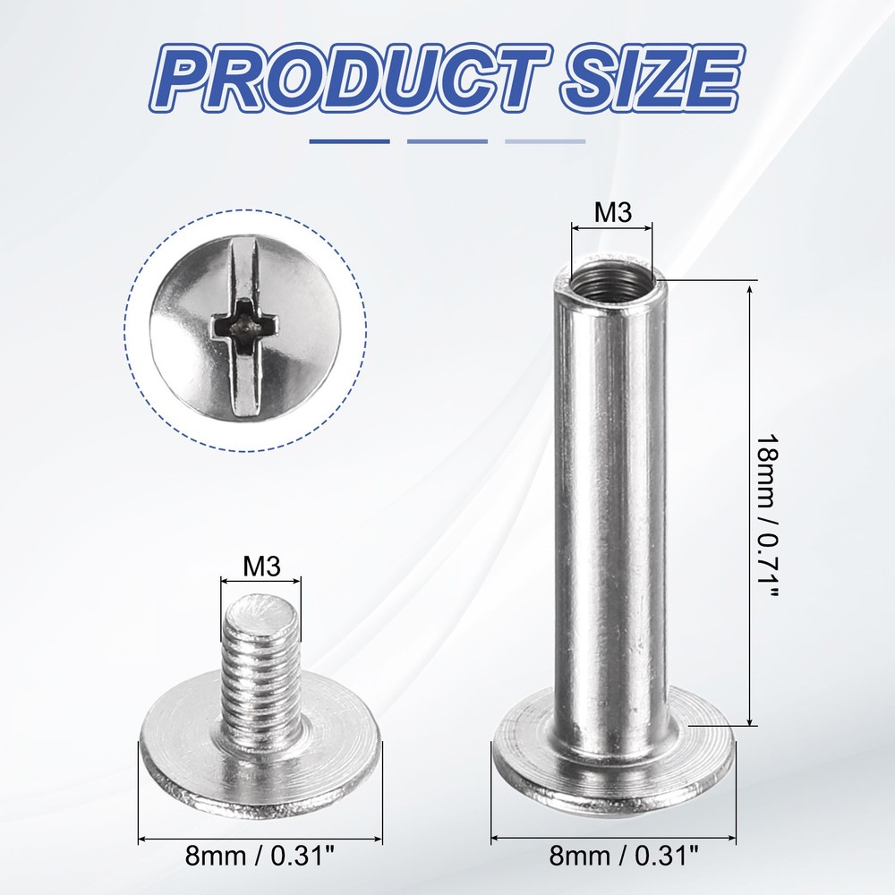 30set Phillips Chicago Screw M3x18mm Binding Post Screw, Silver
