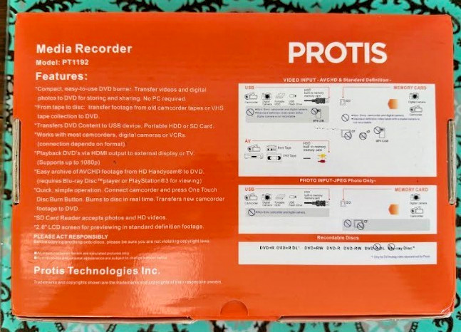 PROTIS Multi-function Media Recorder PT1190 *New* *Opened Box*