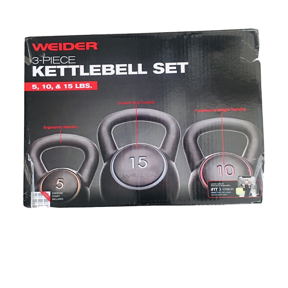 NEW Weider (30lbs)Training Kettlebell Set include 5LB,10lbs,15LB