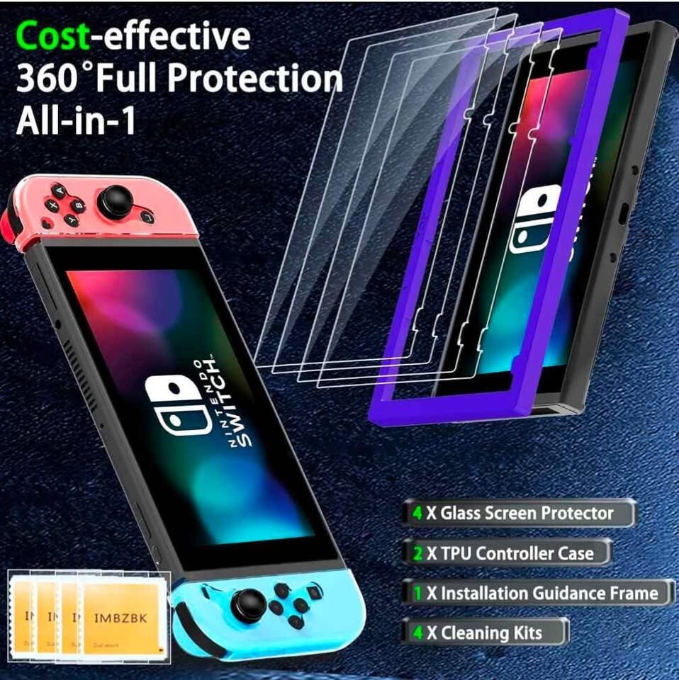 4 Pack Screen Protector for Nintendo Switch 2017 with 2 Pack Controller Cover