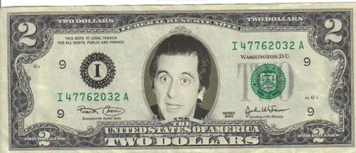 Al Pacino $2 Dollar Bill mint Real
