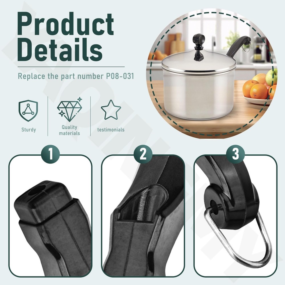2 Pack P08-031 Sauce Pan Handle, Short, Replacement, Farber-Ware, Saucepans