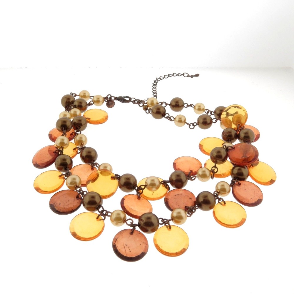 Vintage Lucite Dangles Necklace Double Strand signed JS