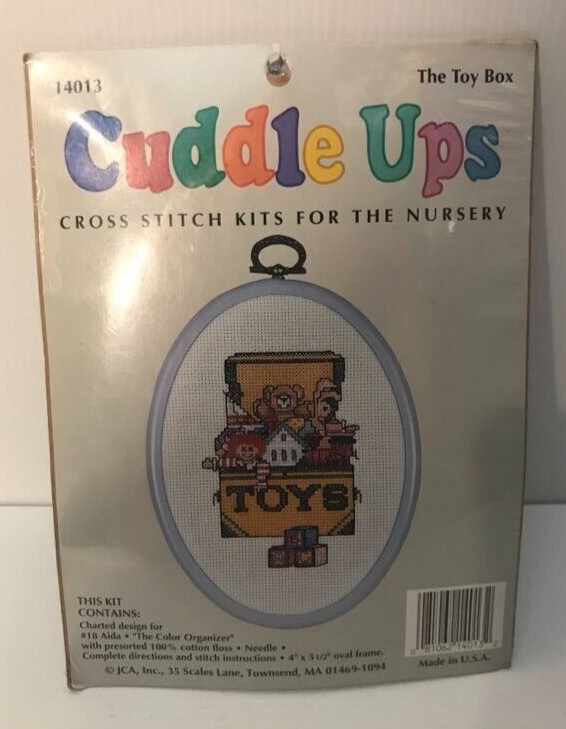 JCA, Cuddle Ups Toy Box Cross Stitch Kit sealed in plastic.